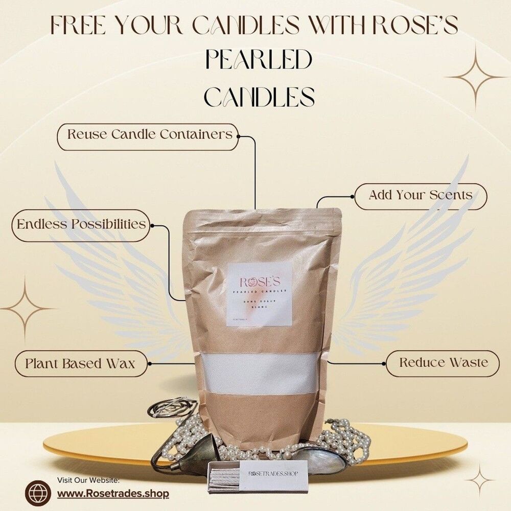 Rose's Pearled Candles: White Plant Based Wax Reusable Candle, 26oz w/40 wicks